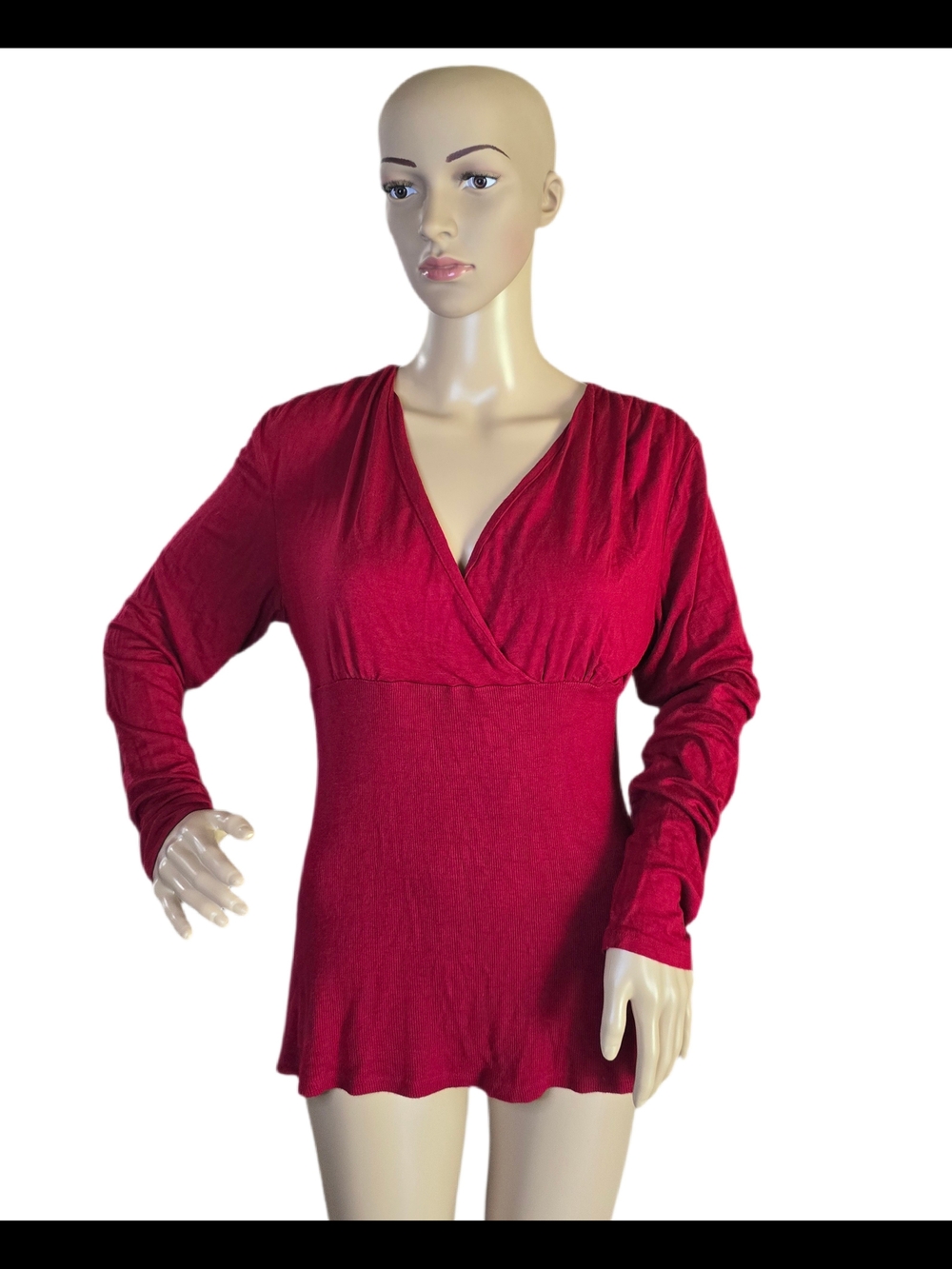 Allison Brittney Burgandy Long Sleeve Surplice Top